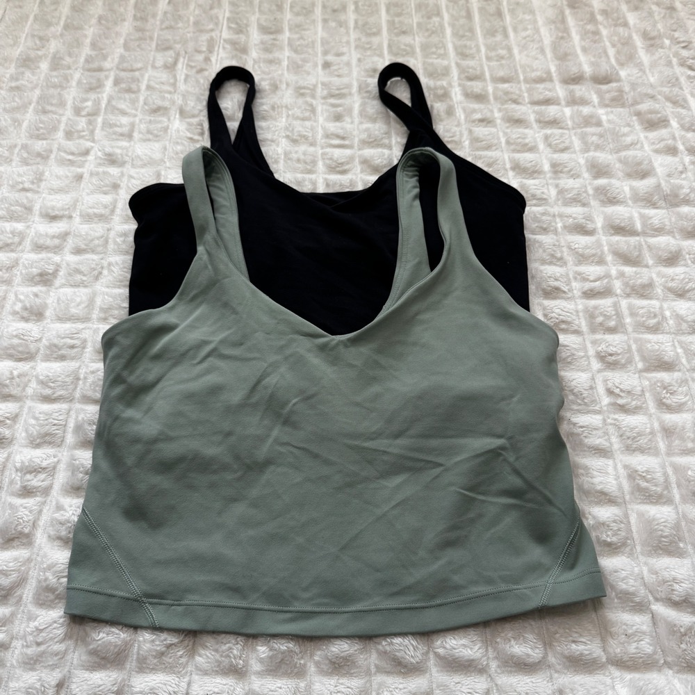 Lululemon 8 Align Tank LOT of Two Black & Green Cropped Sports Bra